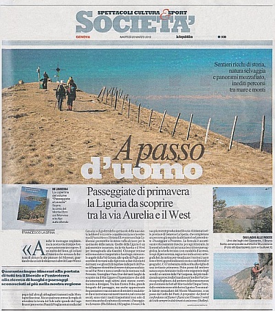 Articolo di Francesco La Spina di Repubblica del 20 Marzo 2012 con recensione anche su Passeggiate a Levante Liguria nr 1 2012