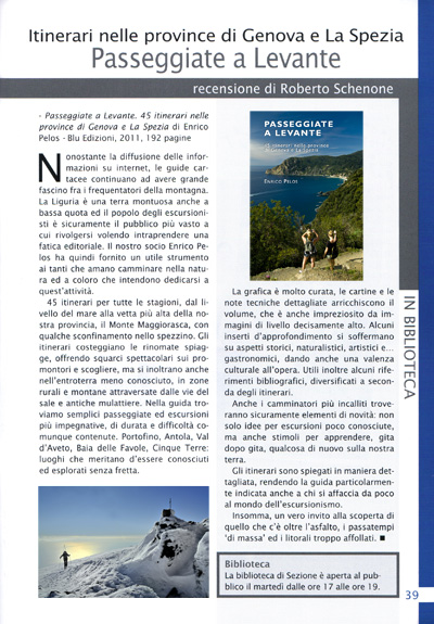 Recensione su Passeggiate a Levante su Quotazero rivista del CAI Liguria nr 1 2012