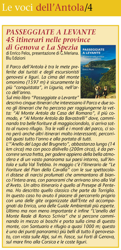 Articolo su Passeggiate a Levante sulla rivista Le Voci dell'Antola